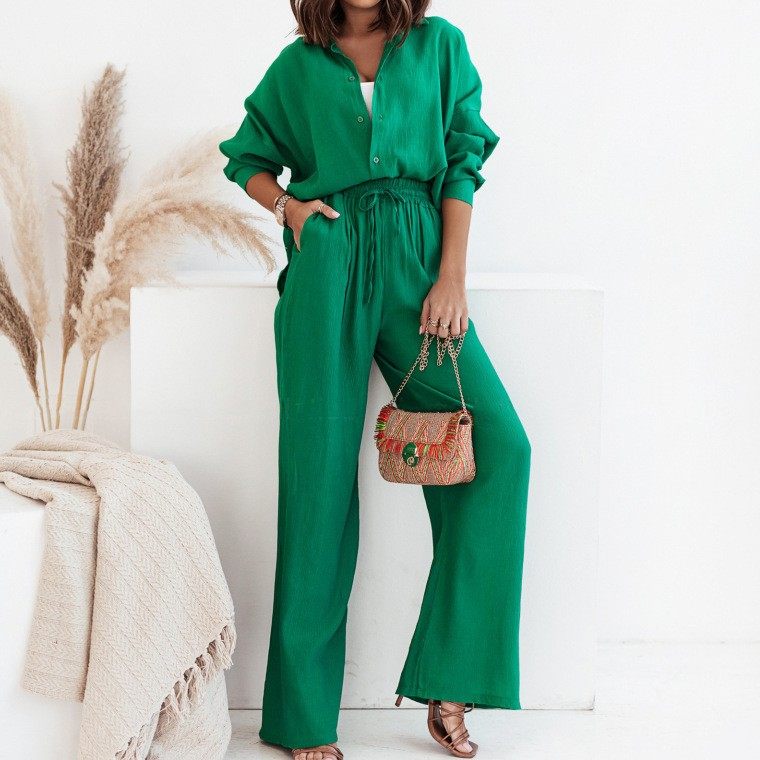 跨境欧美女装亚马逊新款 潮流宽松衬衫阔腿时尚套装女两件套,个性定制/设计服务/DIY,连衣裙加工定制,淘宝优惠券,粉丝福利购,淘宝优惠卷