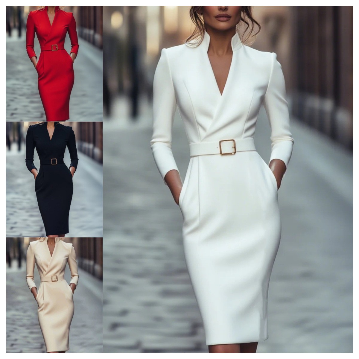 欧美亚马逊新款 秋季法式高级感气质名媛小香风收腰连衣裙女