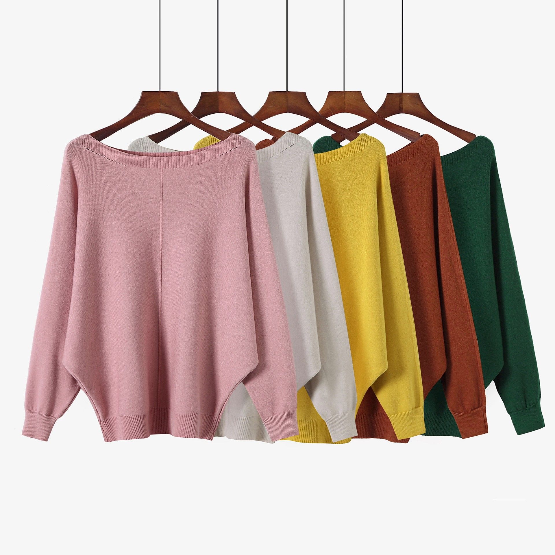 亚马逊爆款女新款毛衣针织衫一字领蝙蝠袖衫宽松韩版上衣大码