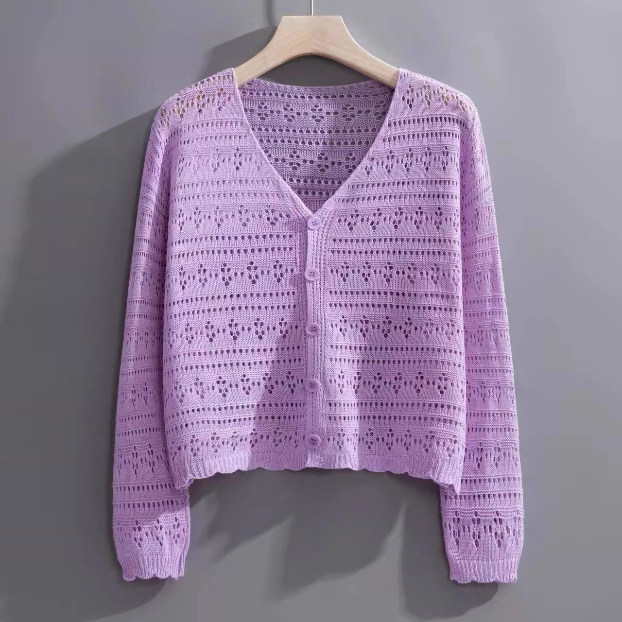 夏季韩版宽松领镂空百搭针织空调衫女薄款长袖冰丝防晒开衫上衣