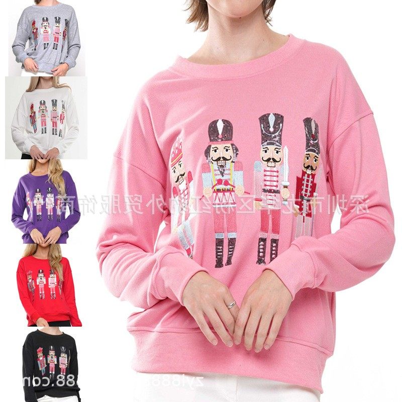 跨境新品亚马逊女装圣诞节元素上衣圆领套头刺绣亮片卫衣,个性定制/设计服务/DIY,连衣裙加工定制,淘宝优惠券,粉丝福利购,淘宝优惠卷