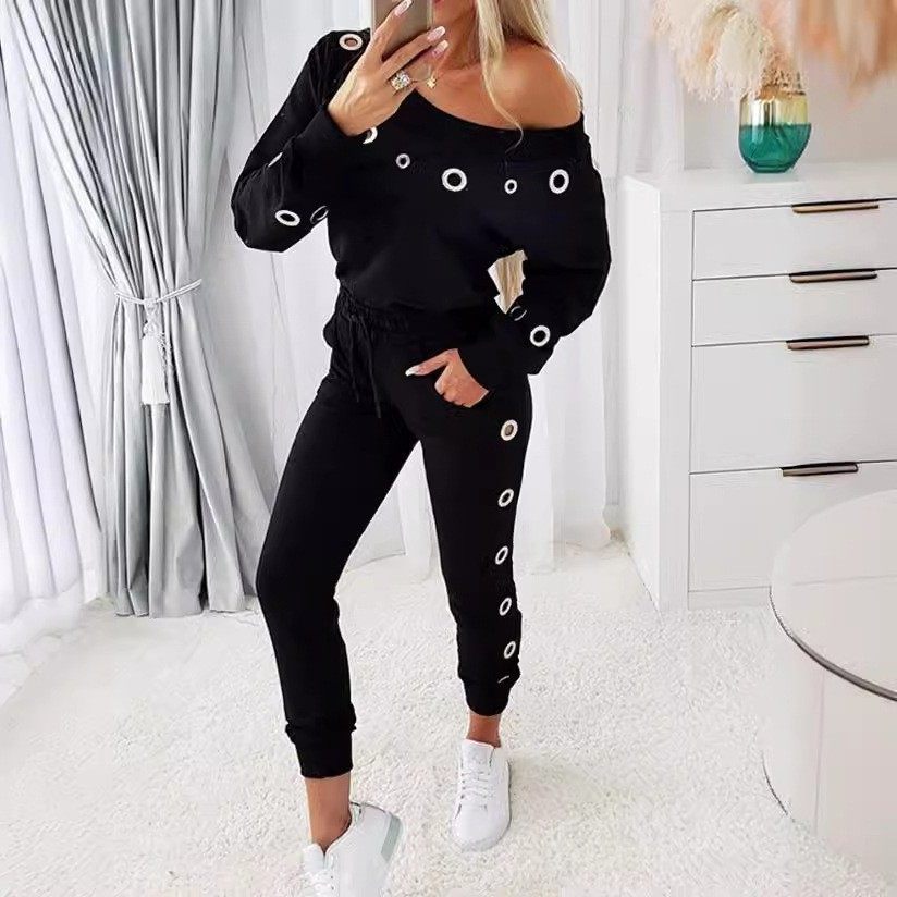 欧美外贸女装休闲时尚修身长袖斜肩上衣+裤子两件套装,个性定制/设计服务/DIY,连衣裙加工定制,淘宝优惠券,粉丝福利购,淘宝优惠卷