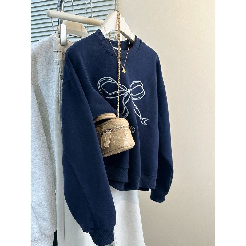 外贸棉质美式蝴蝶结刺绣圆领卫衣女士春秋装韩版宽松显瘦薄款上衣,个性定制/设计服务/DIY,连衣裙加工定制,淘宝优惠券,粉丝福利购,淘宝优惠卷