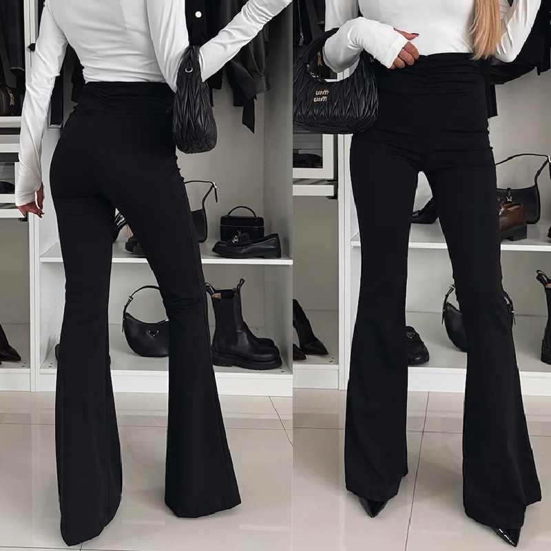 跨境外贸独立站亚马逊新款欧美提臀收腹显瘦高腰喇叭裤长裤