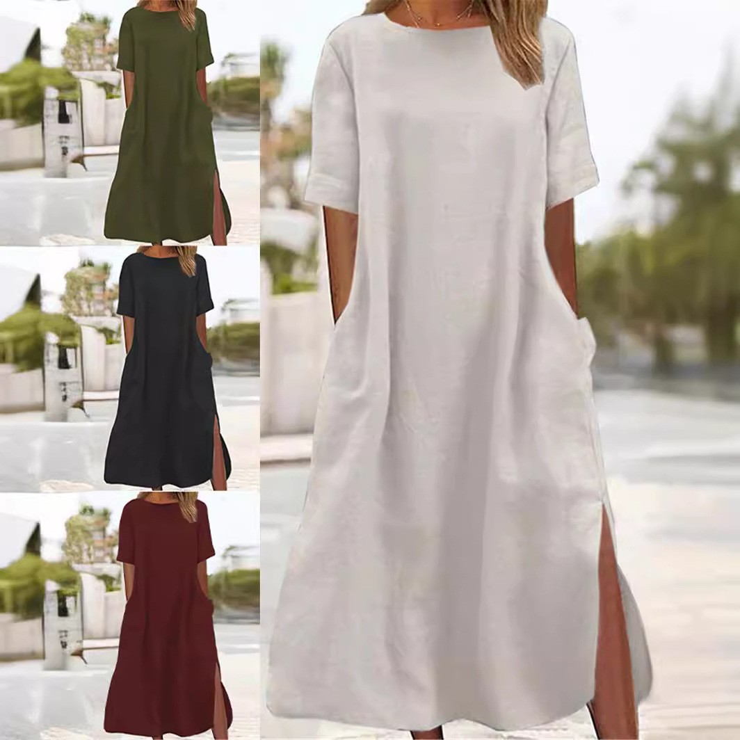 欧美跨境外贸女装大码款长款休闲连衣裙女士休闲长连衣裙