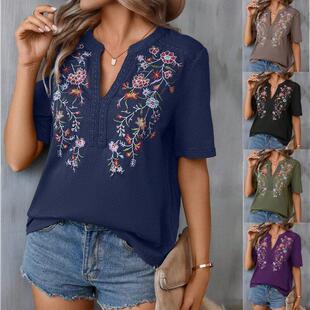 Summer patchwork fashion lace top neck women 衬衣 时尚 for
