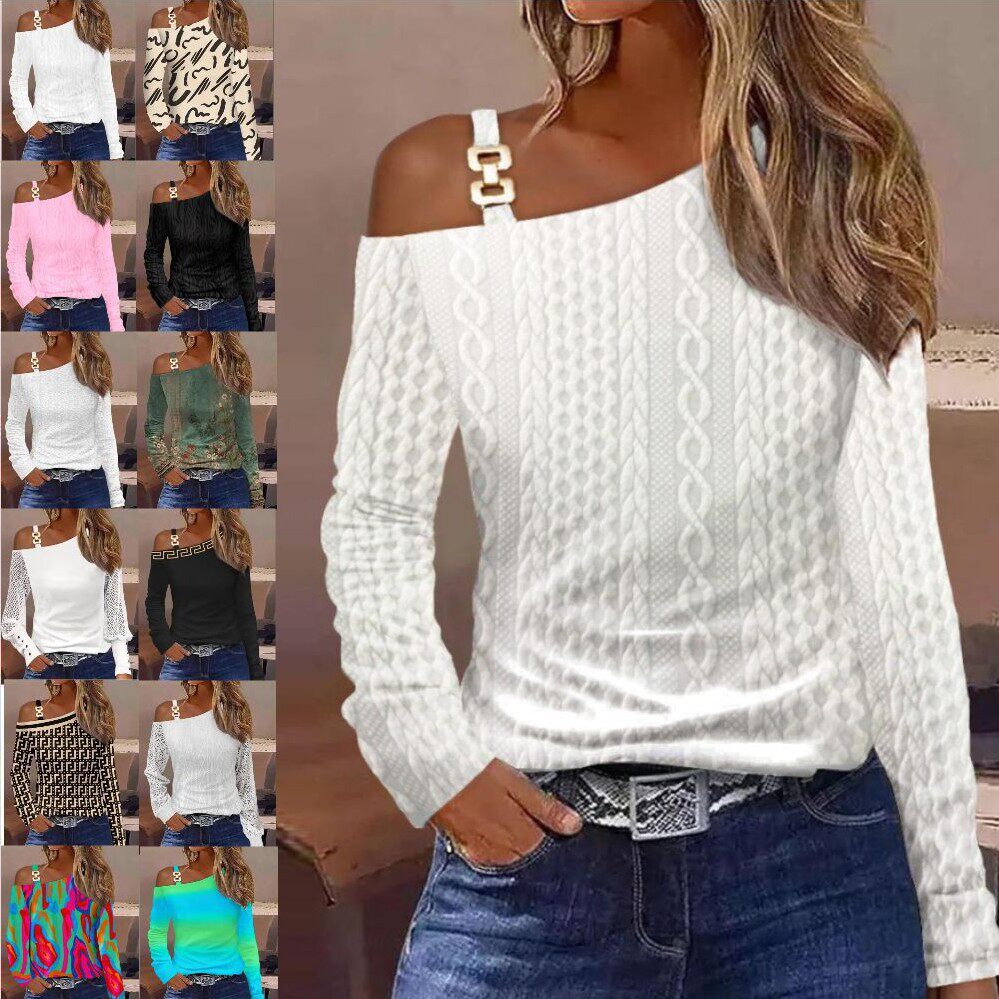 独立站亚马逊爆款 秋季简约金属扣斜肩领衬衫衬衣女装