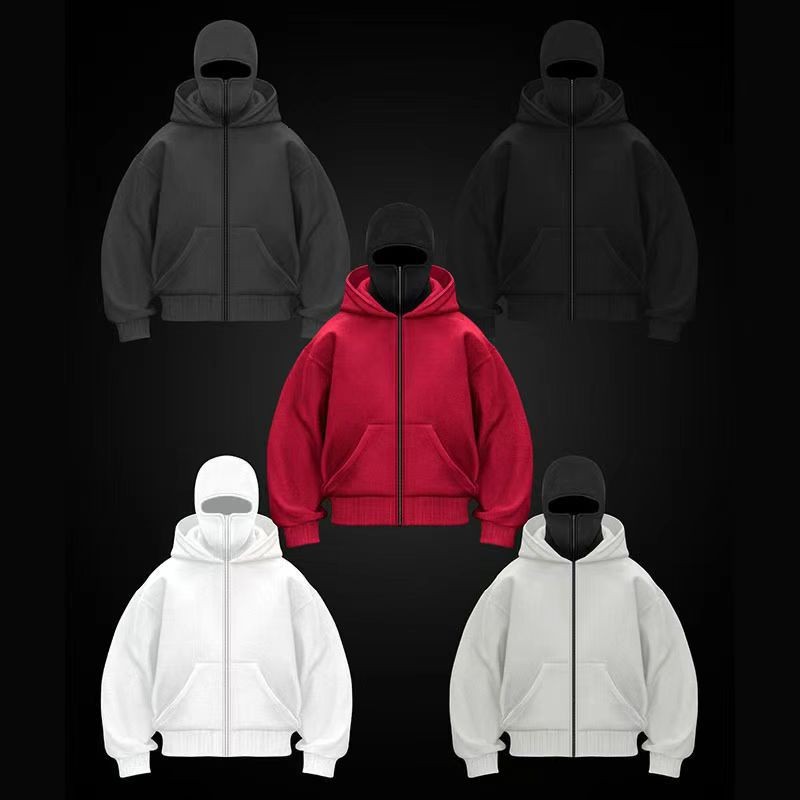 跨境男女秋冬双帽开衫卫衣休闲通勤日常户外运动拉链外套