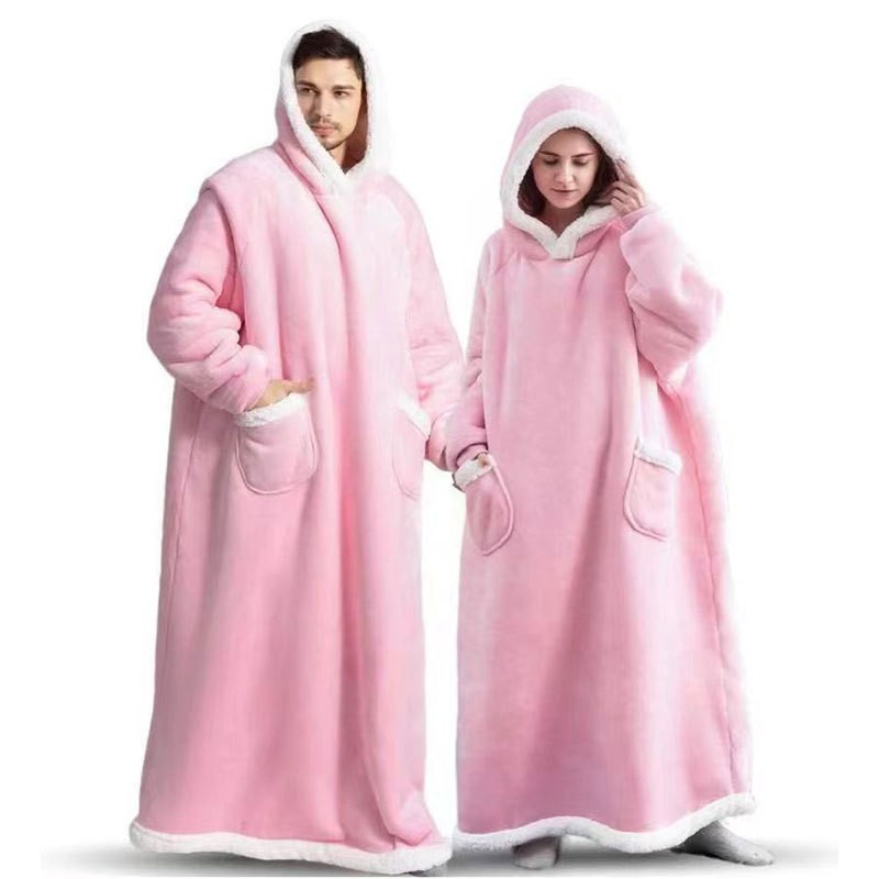 跨境圣诞睡衣睡袍女睡袍法兰绒加长竖口袋懒人毯套加厚防寒保暖