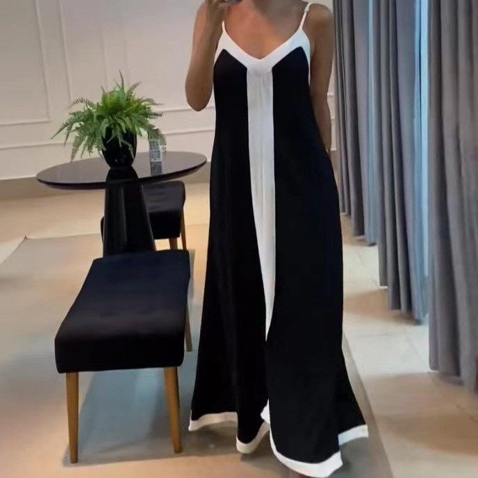 欧美外贸女装欧美风气质优雅撞色领长款吊带连衣裙,个性定制/设计服务/DIY,连衣裙加工定制,淘宝优惠券,粉丝福利购,淘宝优惠卷