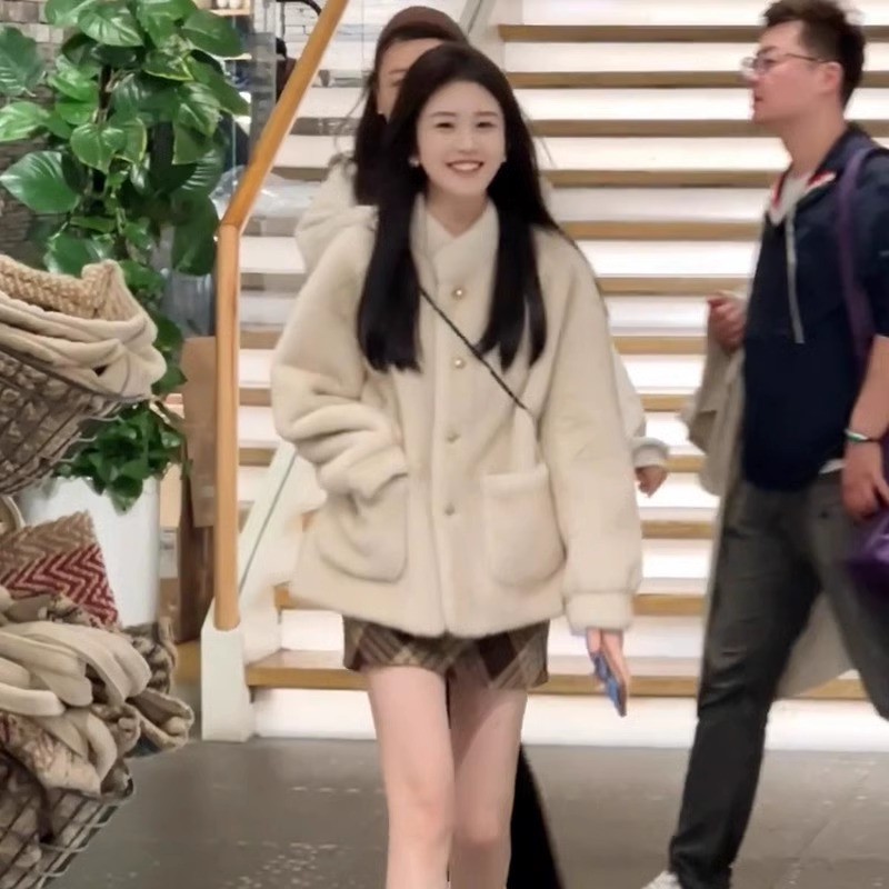 小香风立领仿水貂毛绒环保皮草女冬季新款高级感上衣毛毛外套