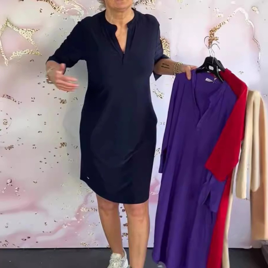 夏季新款跨境亚马逊时尚欧美纯色领中长裙连衣裙女装