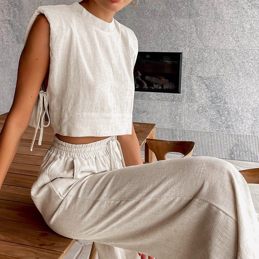 时尚棉麻套装女装夏季新款垫肩无袖上衣长裤两件套欧美休闲,个性定制/设计服务/DIY,连衣裙加工定制,淘宝优惠券,粉丝福利购,淘宝优惠卷