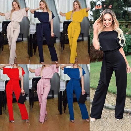 跨境 色码热卖新品年夏季时尚系带纽扣短袖女连体裤