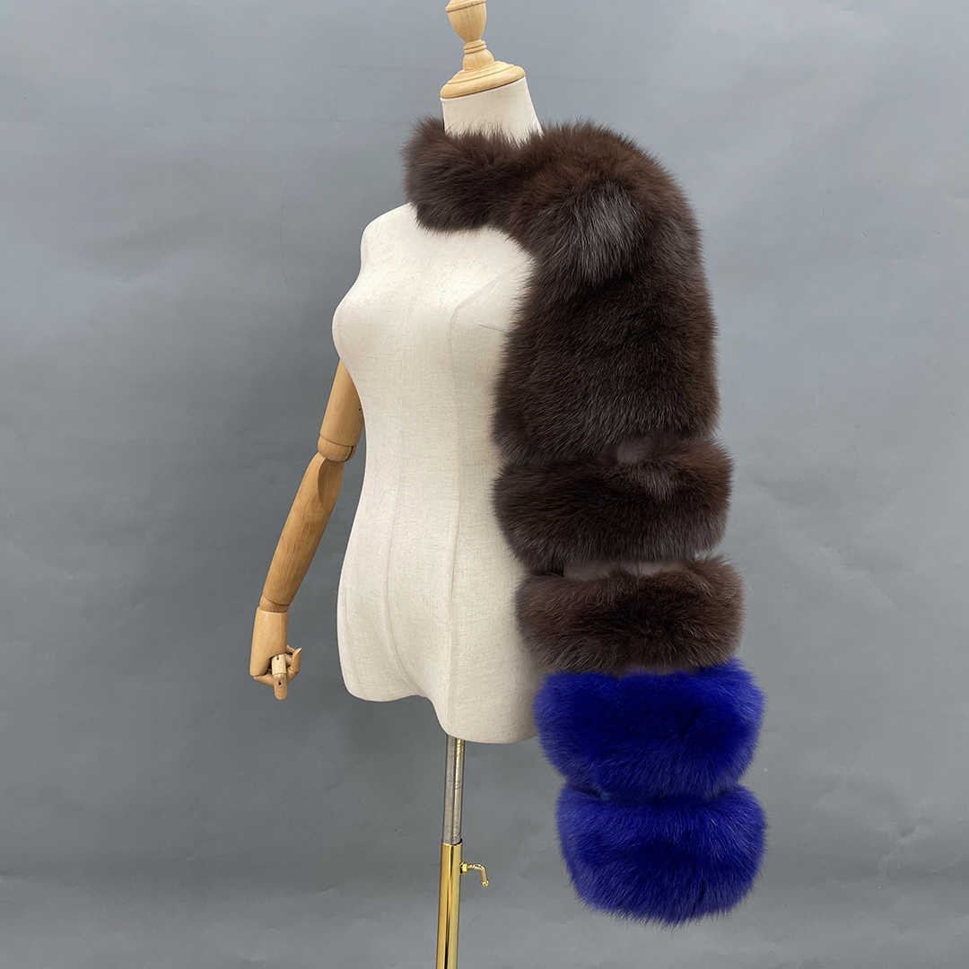 秋冬欧美新款保暖仿狐狸毛长袖拼接仿皮草外套女现货披肩