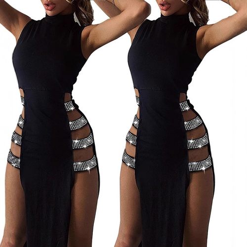 亚马逊爆款 速卖通独立站欧美性感开叉拼接无袖女装连衣裙