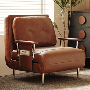 神憩油蜡皮折叠沙发床单人两用家用客厅阳台复古小户型伸缩沙发床