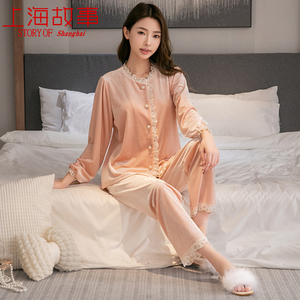上海故事睡衣秋冬季女款金丝绒加绒加厚2024新款保暖家居服两件套