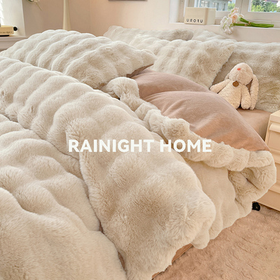 秋冬季加厚保暖兔毛绒四件套牛奶绒床上用品床笠款被套床单三件套