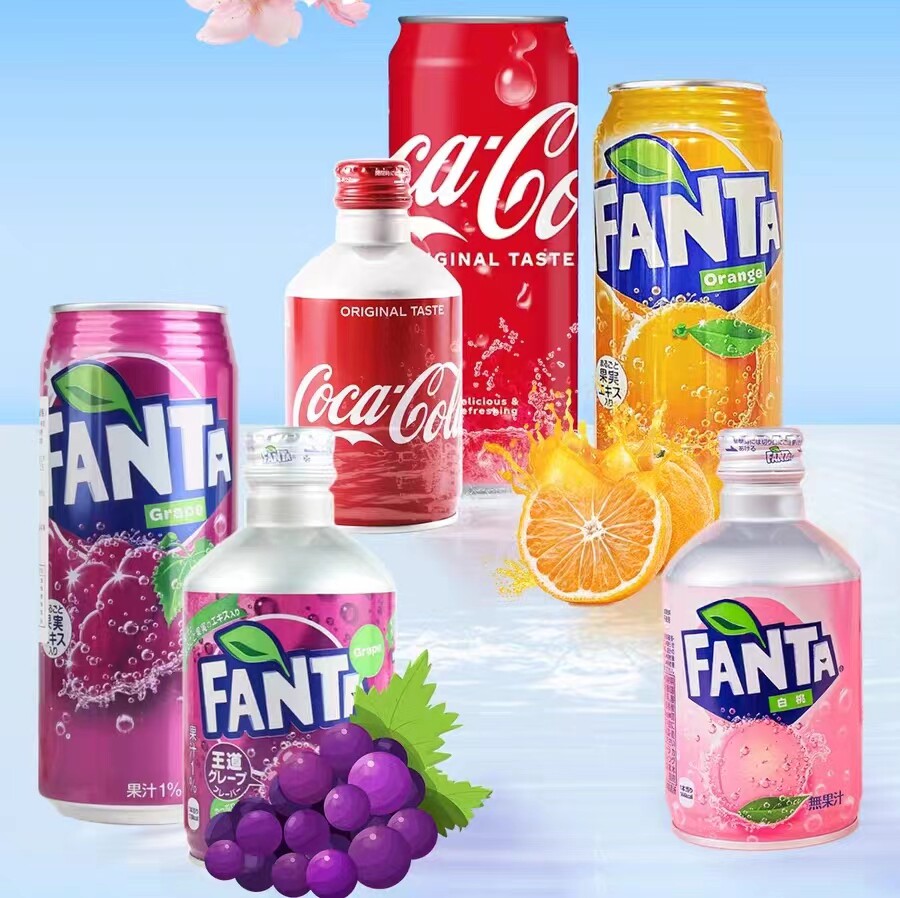 日本进口 可口可乐fanta芬达橙汁碳酸饮料葡萄味大罐装汽水500ml