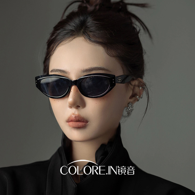 复古猫眼墨镜女士2024新款高级感jennie同款窄框太阳眼镜防紫外线