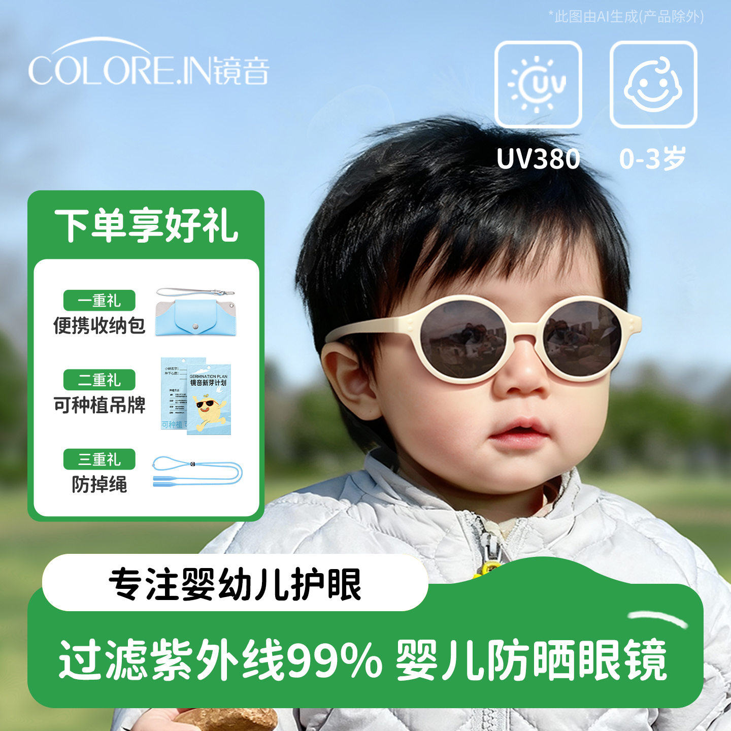 婴儿墨镜小月龄不伤眼睛幼儿男女童偏光防紫外线宝宝儿童太阳眼镜