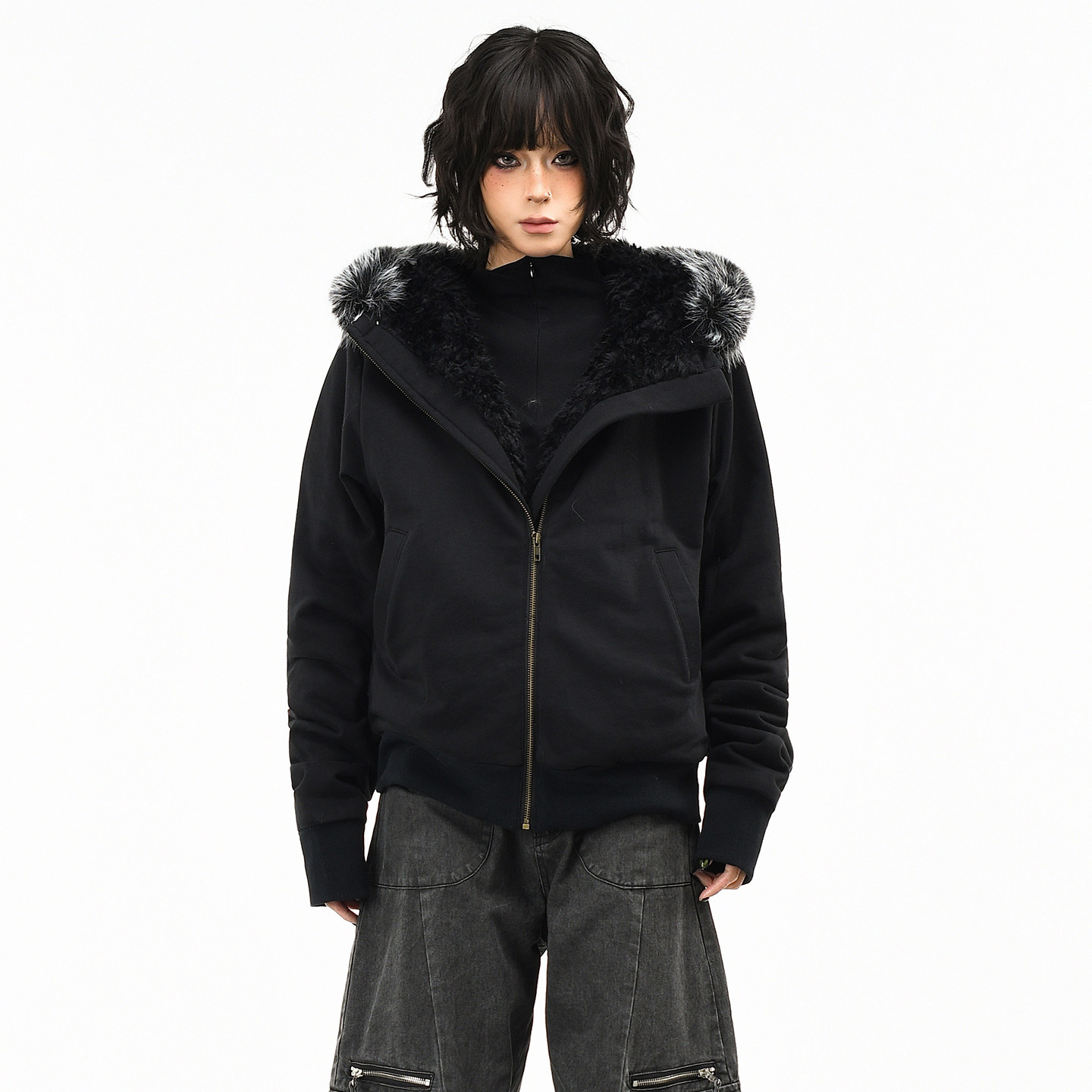 原创美式合身卫衣座山雕棉服外套