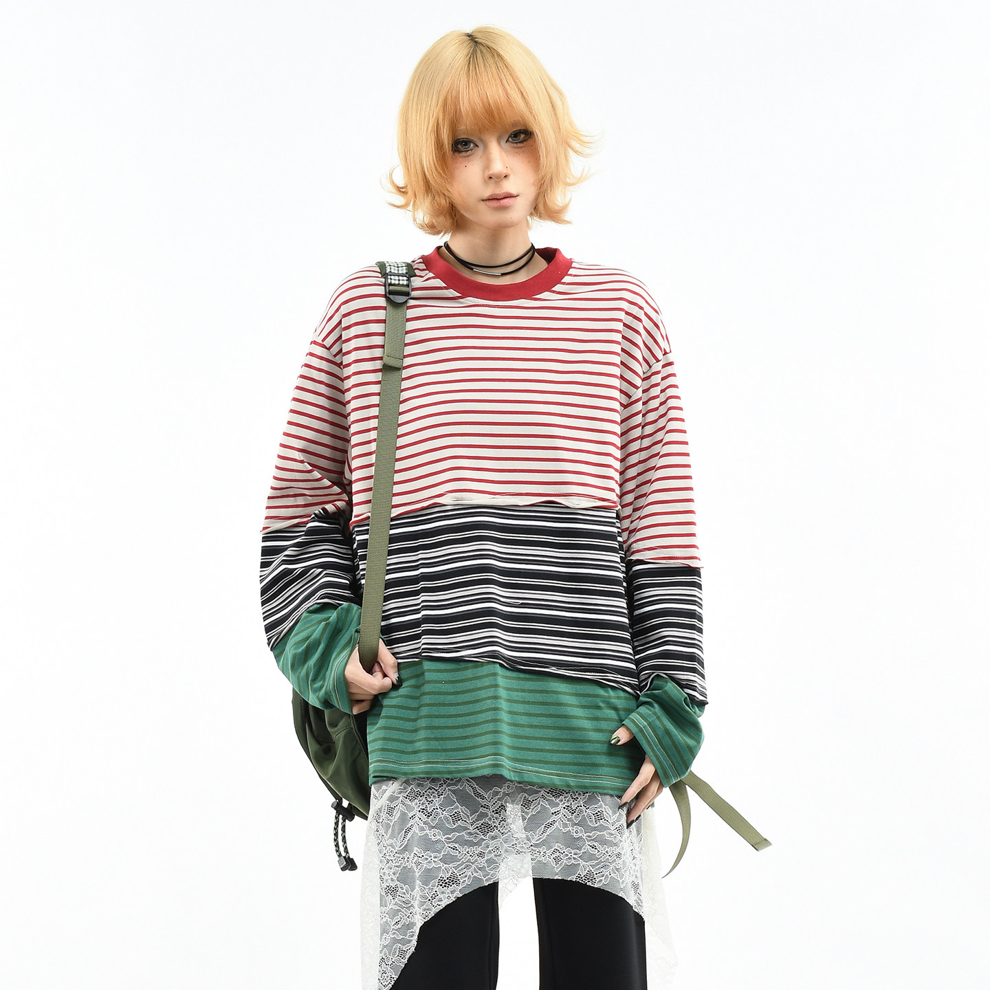 OV原创/美式复古撞色条纹长袖T恤女春季剪裁设计感宽松叠穿上衣男,女装/女士精品,T恤,淘宝优惠券,粉丝福利购,淘宝优惠卷