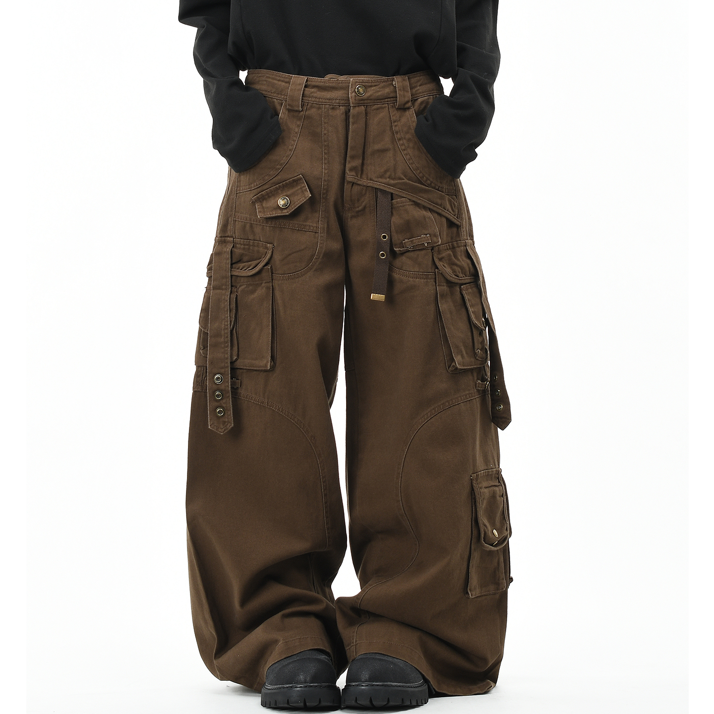 原创美式多口袋飘带机能风工装裤