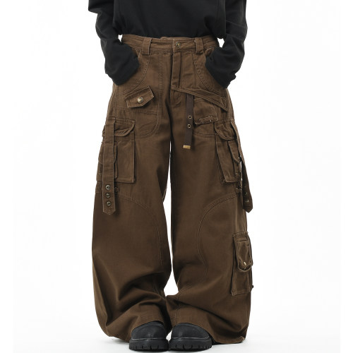 原创美式多口袋飘带机能风工装裤