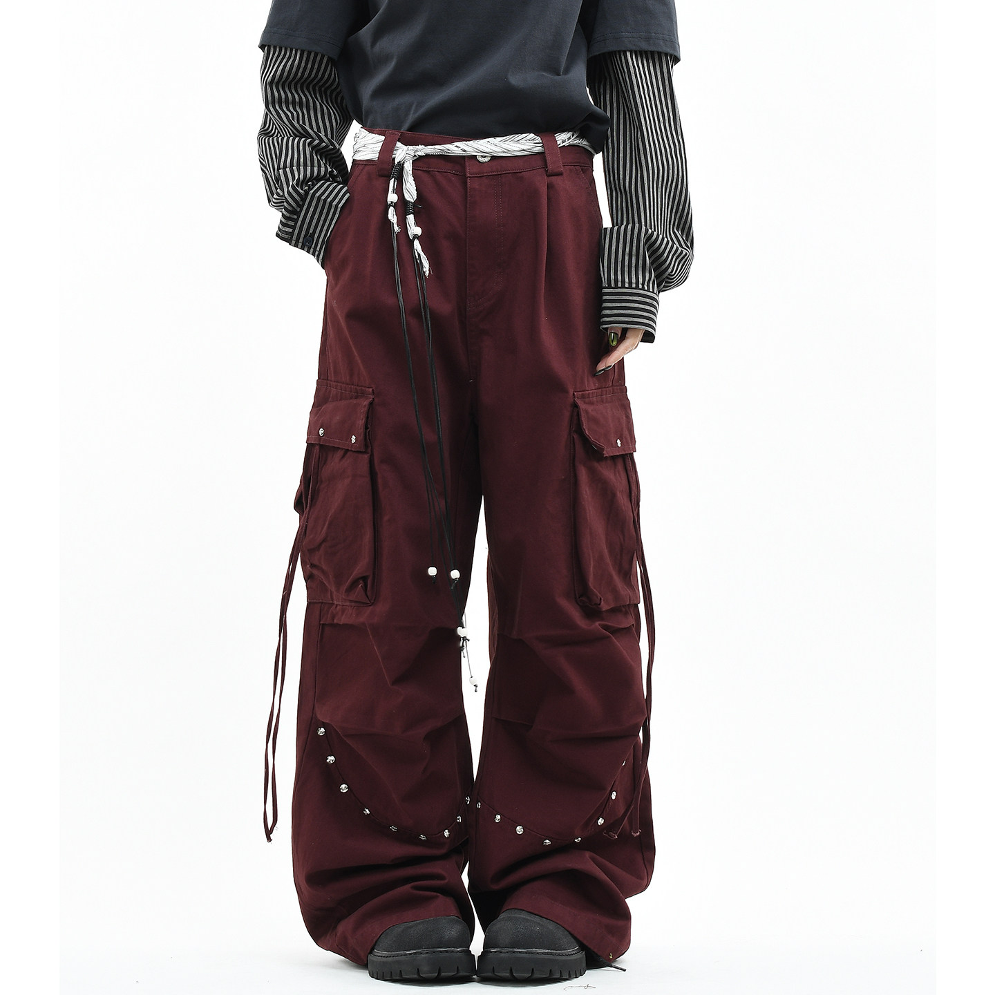 OV原创美式复古做旧水洗多口袋工装裤男女腰绳设计宽松直筒长裤子,女装/女士精品,休闲裤,淘宝优惠券,粉丝福利购,淘宝优惠卷