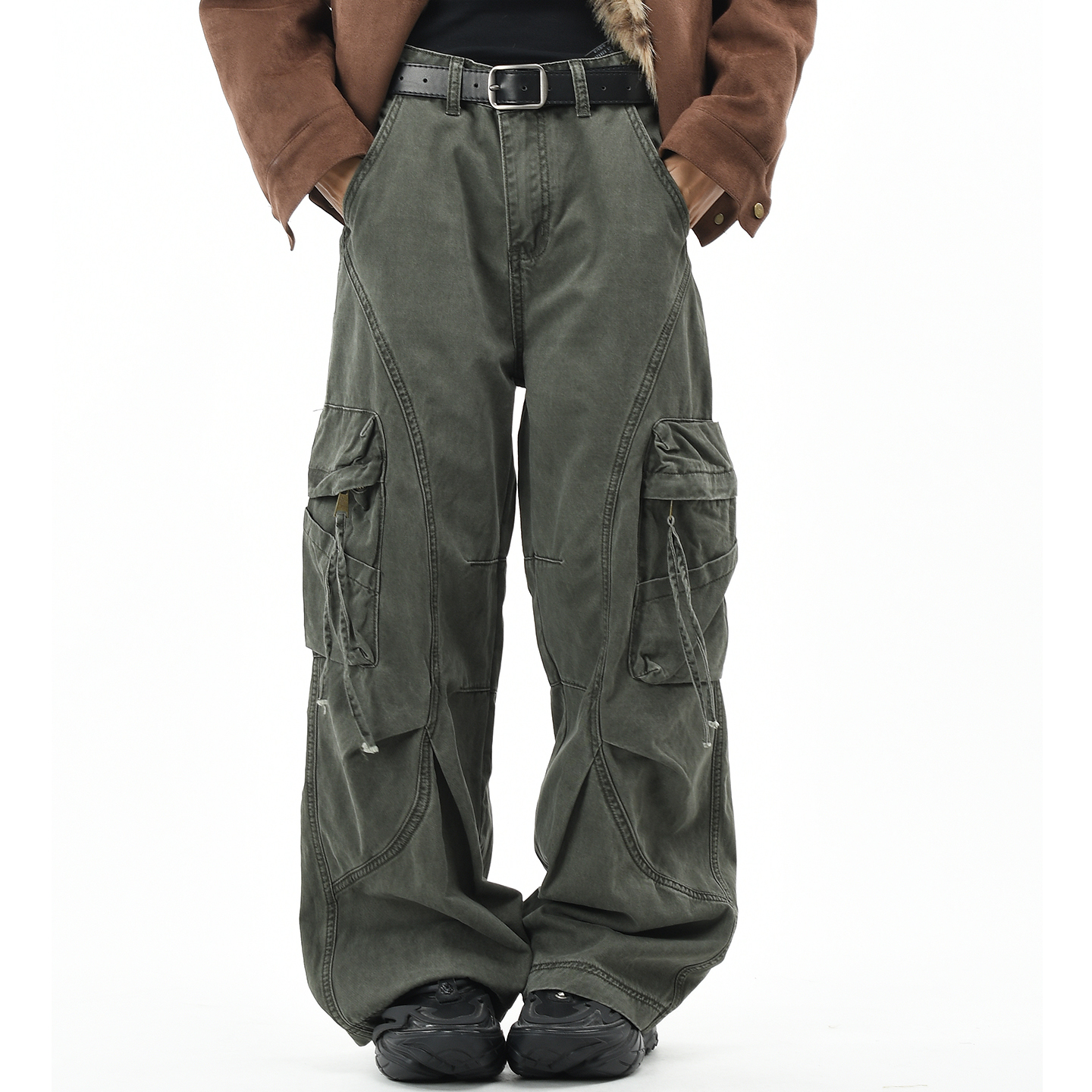 原创美式复古做旧工装口袋休闲裤