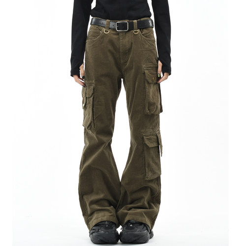 原创美式灯芯绒做旧微喇叭休闲裤