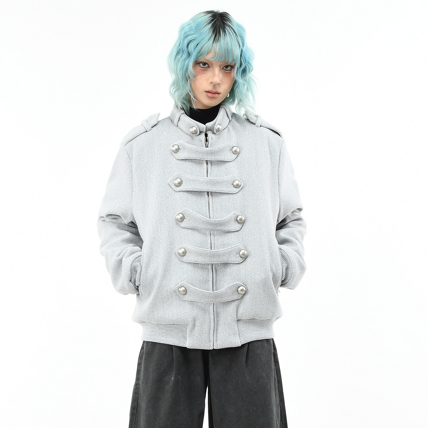 OV原创宫廷风排扣设计毛呢立领棉服外套男女冬季宽松加厚保暖棉衣