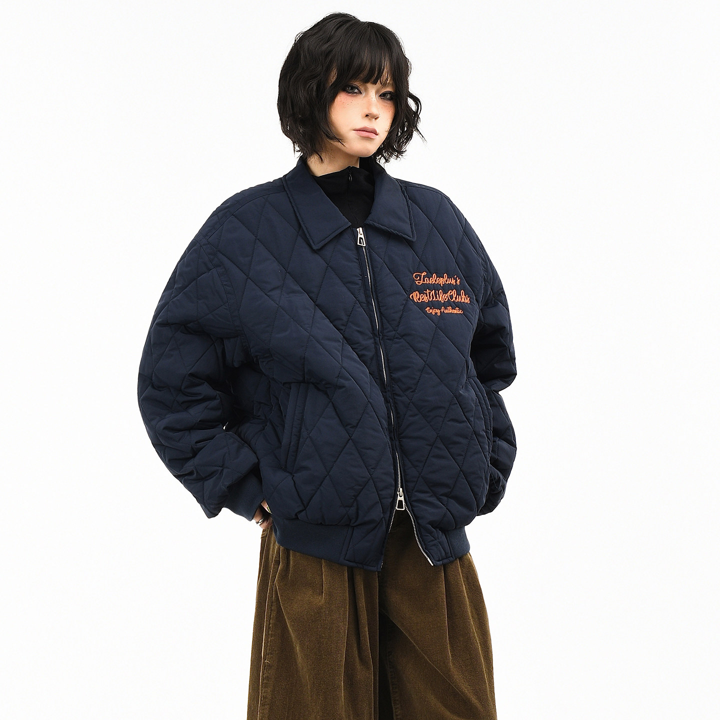 OV原创美式字母刺绣菱形格棒球棉服外套女冬季宽松保暖复古棉衣男,女装/女士精品,棉衣/棉服,淘宝优惠券,粉丝福利购,淘宝优惠卷