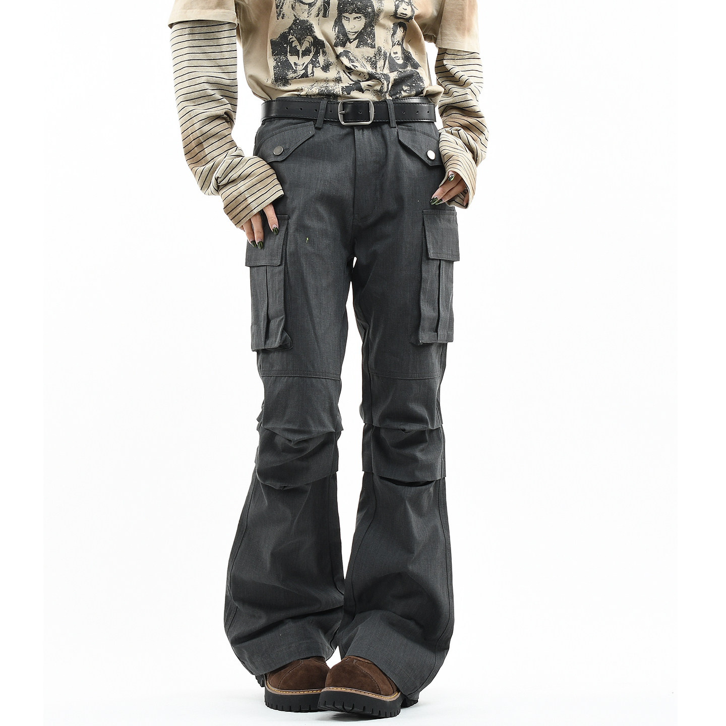 OV原创美式复古褶皱多口袋工装裤女低腰修身显瘦微喇叭休闲长裤子,女装/女士精品,休闲裤,淘宝优惠券,粉丝福利购,淘宝优惠卷