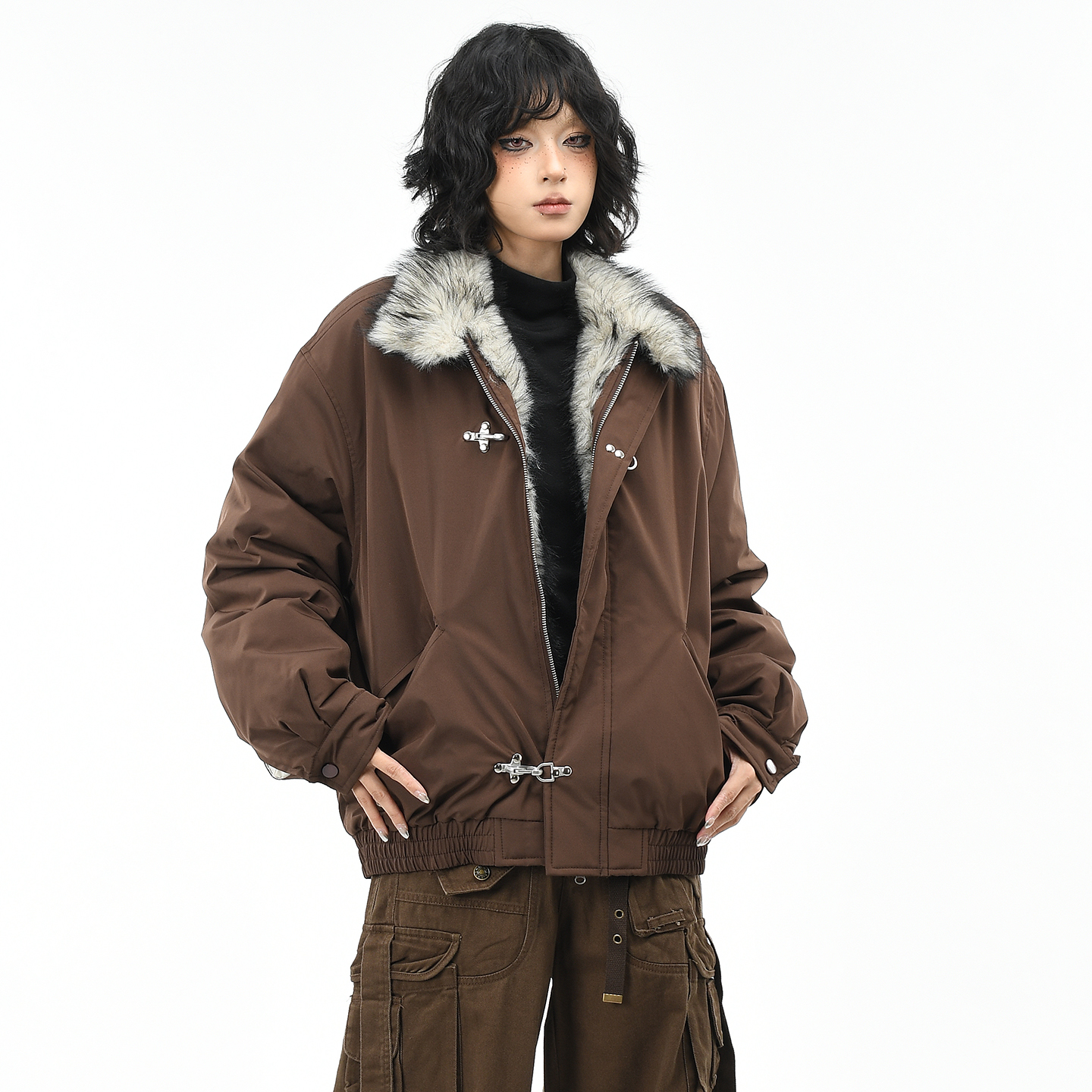 OV原创美式座山雕飞机扣棉服外套