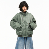 宽松短款 OV原创美式 脏染做旧水洗轰炸机棉服外套女冬季 保暖棉衣男
