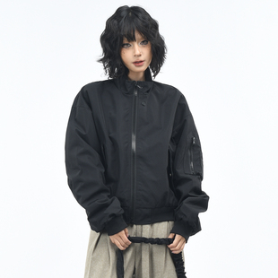 OV原创美式廓形褶皱设计飞行员夹克女秋季潮牌宽松短款工装外套男