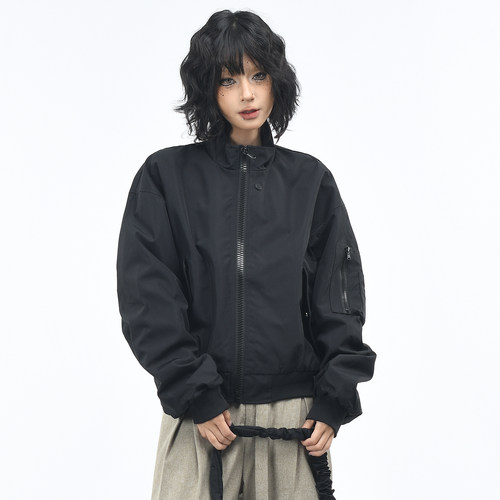 OV原创美式廓形褶皱飞行员夹克潮