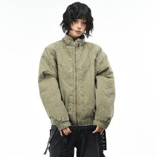 OV原创美式复古解构拼接水洗棉服外套女冬季宽松哈灵顿棉衣外套男