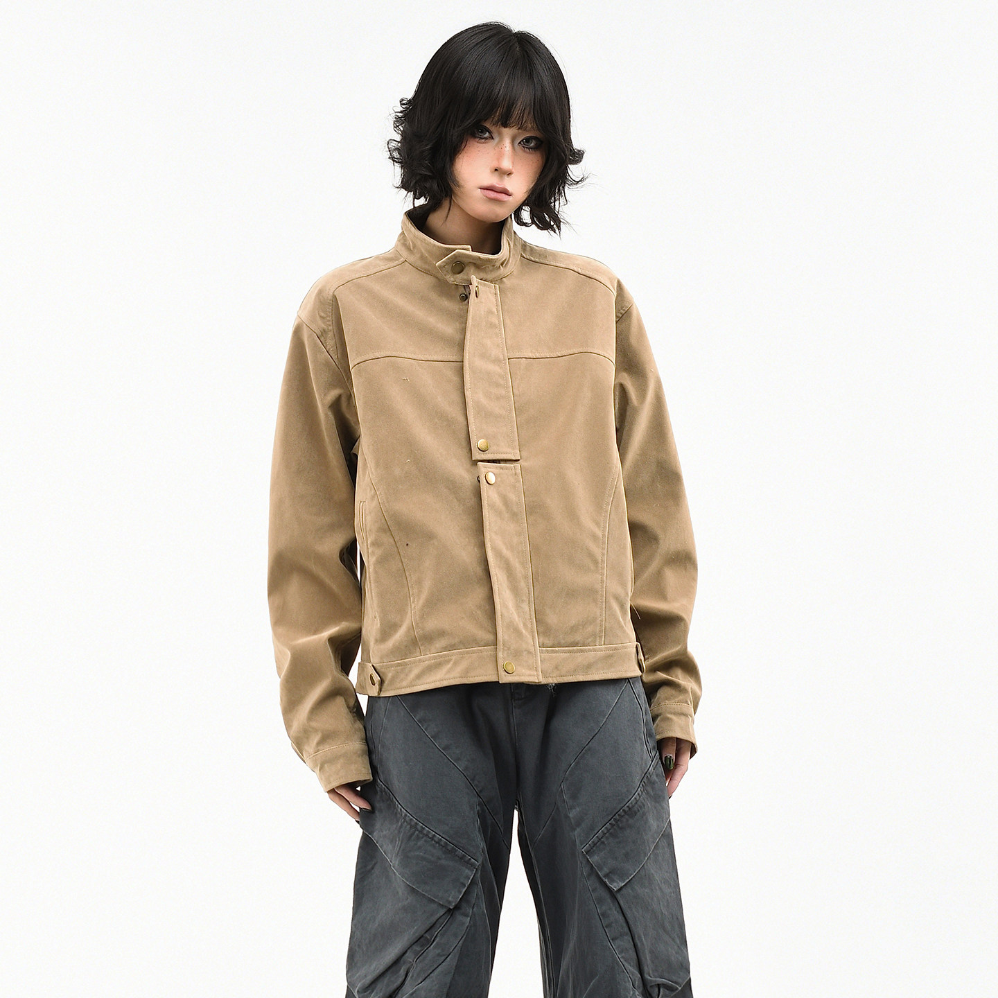 OV原创美式巴恩风皮绒立领外套女春季宽松短款哈灵顿复古夹克上衣,女装/女士精品,短外套,淘宝优惠券,粉丝福利购,淘宝优惠卷