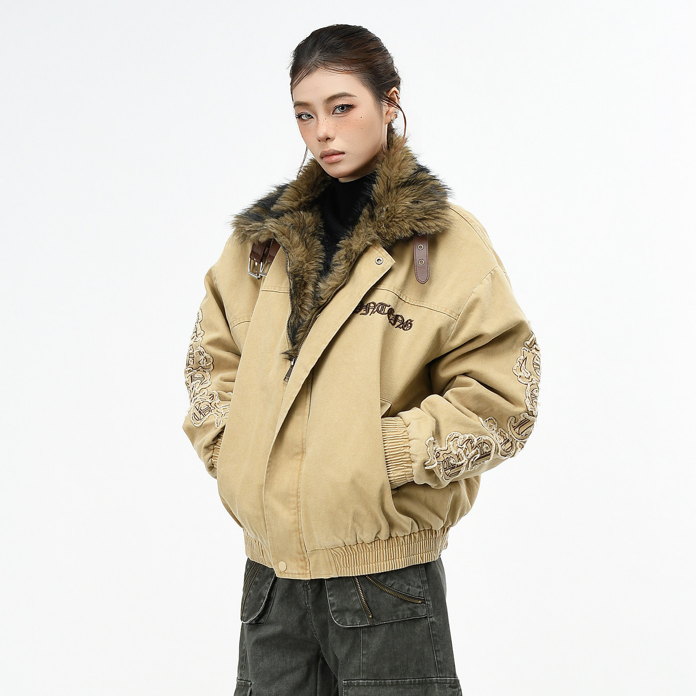 OV原创美式工装风毛领座山雕棉服外套男女冬季宽松加厚保暖棉衣潮