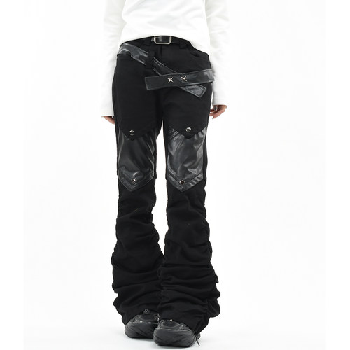 原创美式亚比风朋克拼皮休闲裤潮