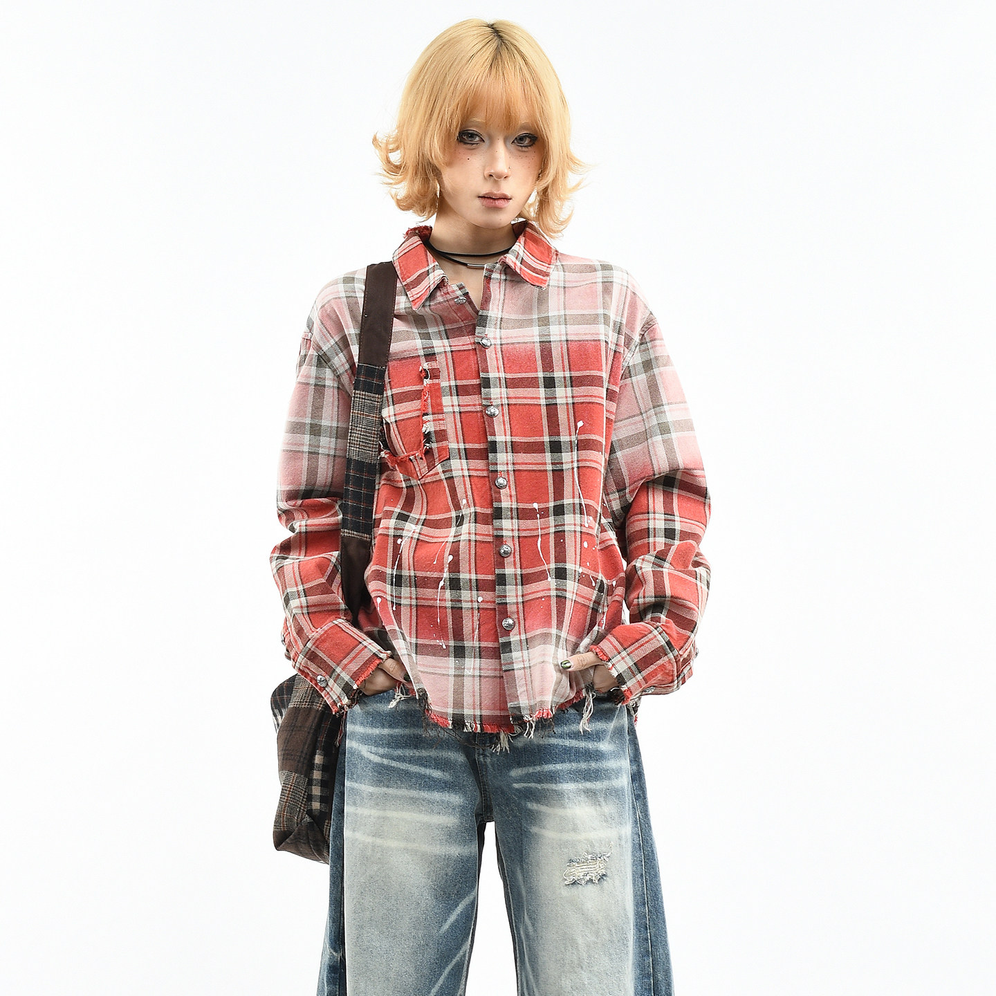 OV原创美式复古格子做旧渐变衬衫外套女春季宽松休闲毛边夹克男潮,女装/女士精品,短外套,淘宝优惠券,粉丝福利购,淘宝优惠卷