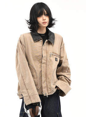 OV原创美式复古底特律做旧水洗工装夹克女破坏设计感秋季外套男潮