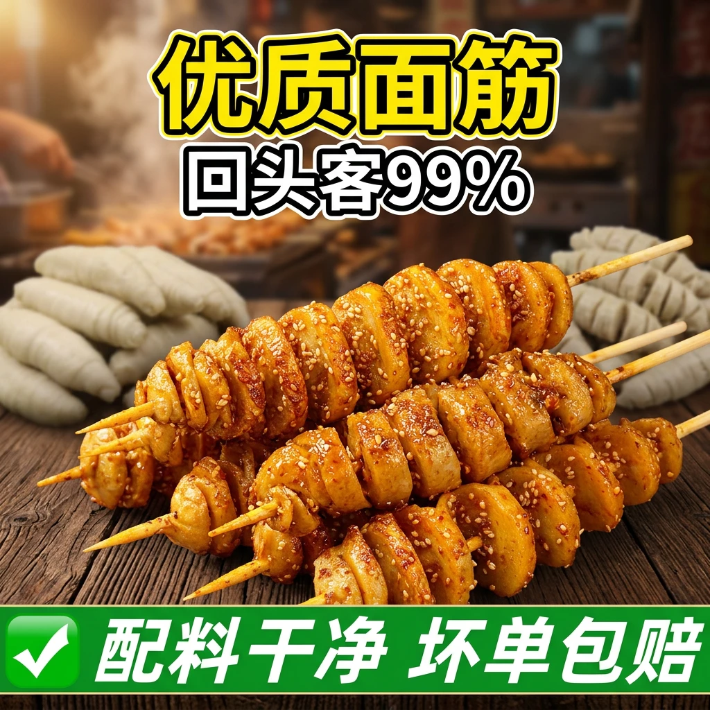 烤面筋串无添加批发半成品冷冻家用商用烧烤食材河南面筋油炸面筋