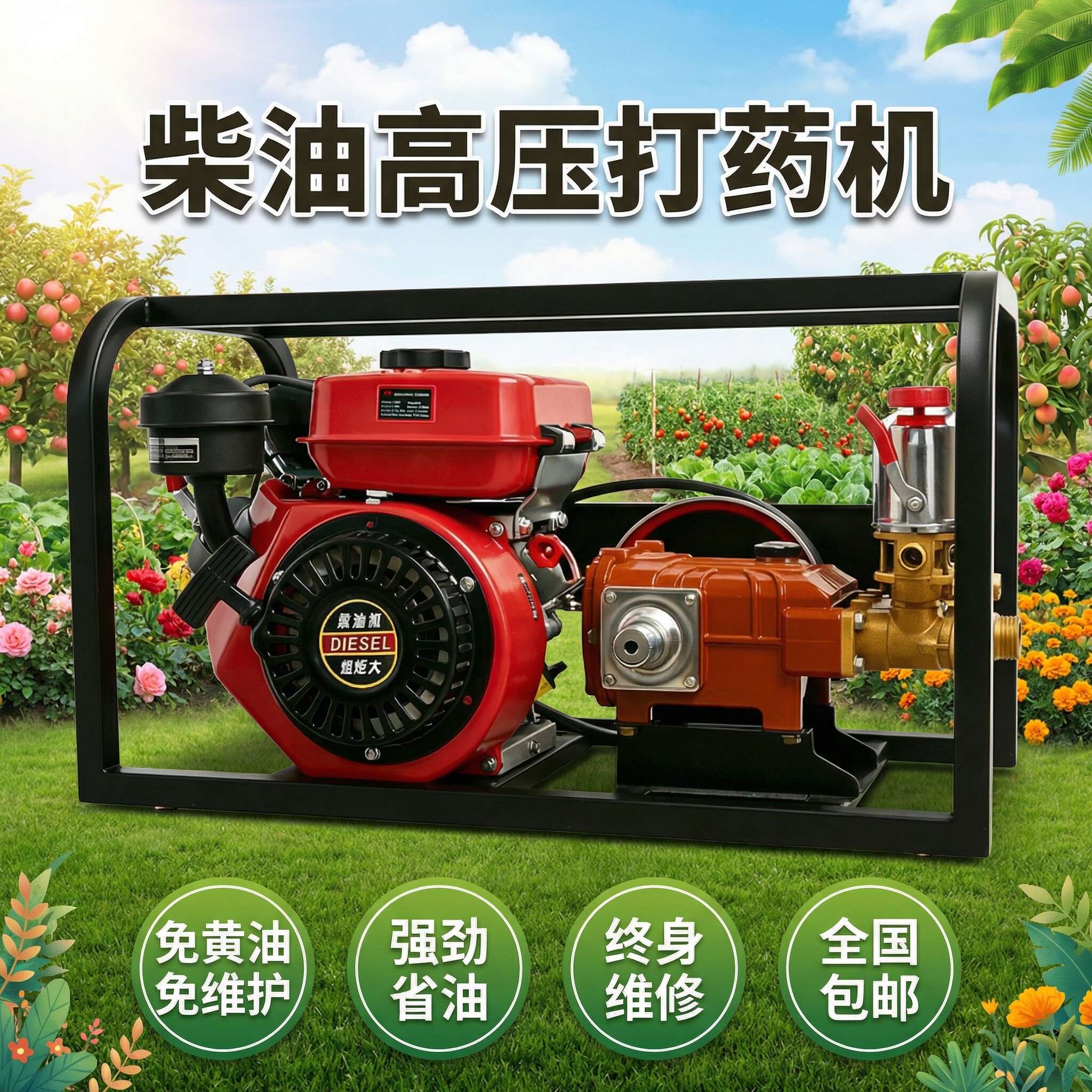 新式柴油打药机高压农用喷雾器免黄油电启动果园农药喷洒器一体式