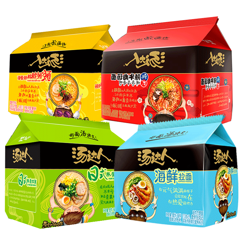 统一汤达人方便面5连包袋装日式酸辣豚骨拉面方便面整箱批发泡面