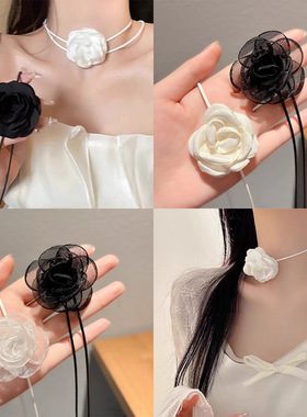 玫瑰花项链女生款choker颈花黑色花朵项圈颈带山茶花脖子配饰颈链